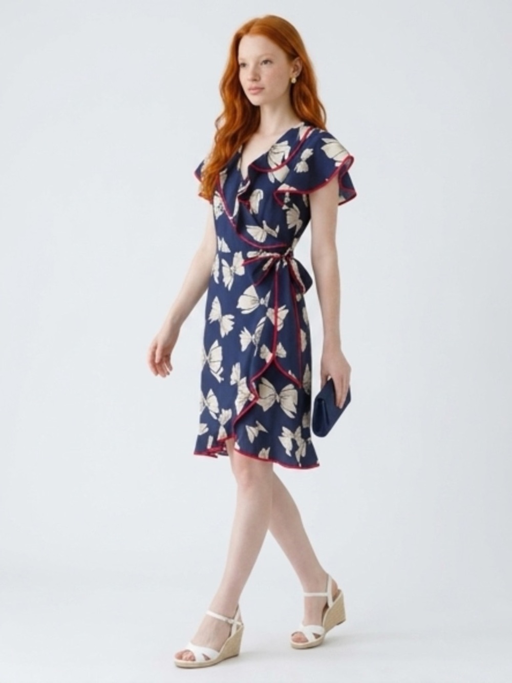 Trina Turk Floral Navy Wrap Dress with Contrast Trim 100% silk